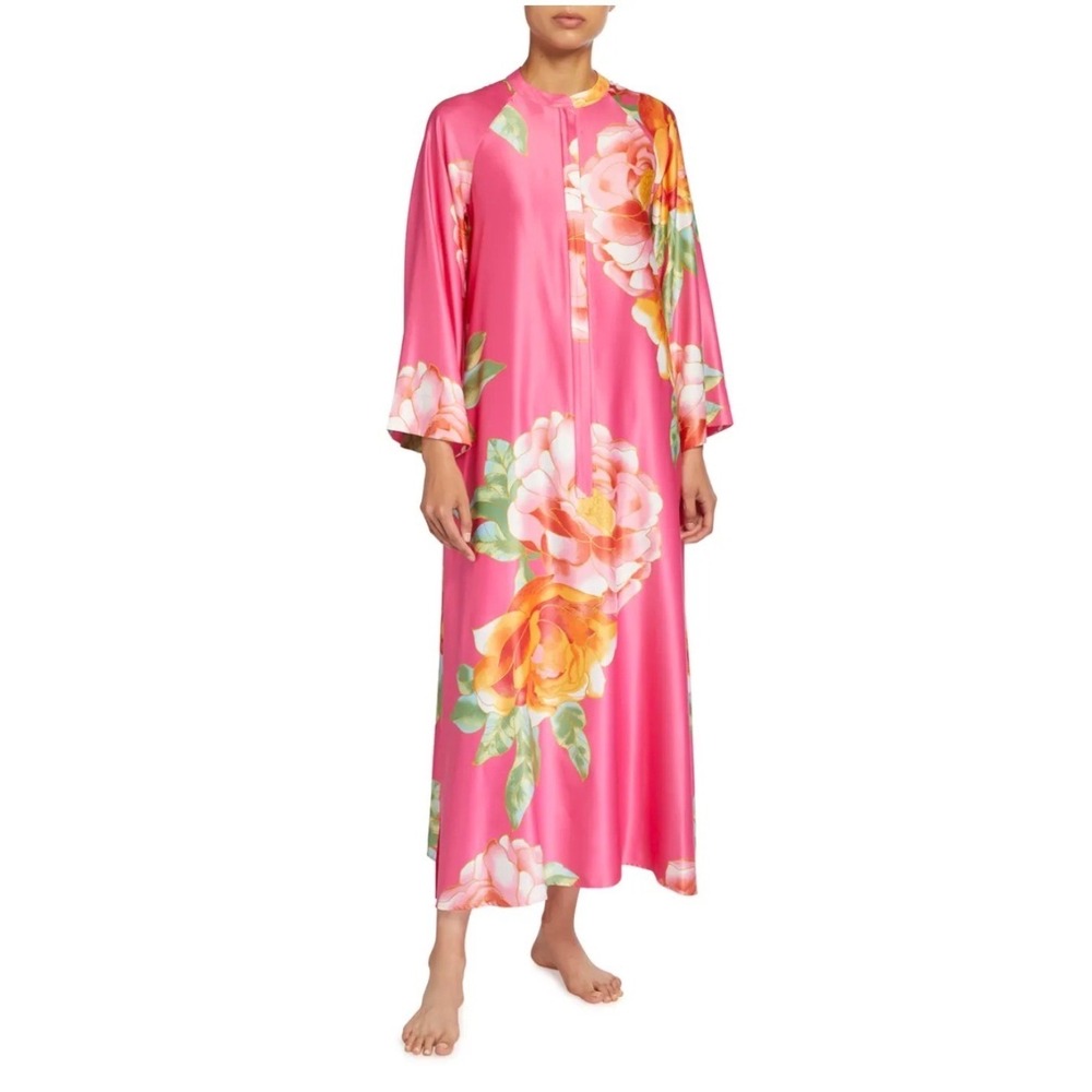 Natori Caftan Kimono Robe Serafina Floral Satin Long Sleeve Women XS‎  Pink